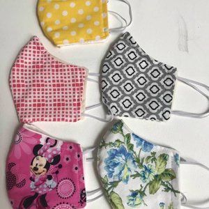 Lot of 5 Cotton Face Masks, Washable, Reusable